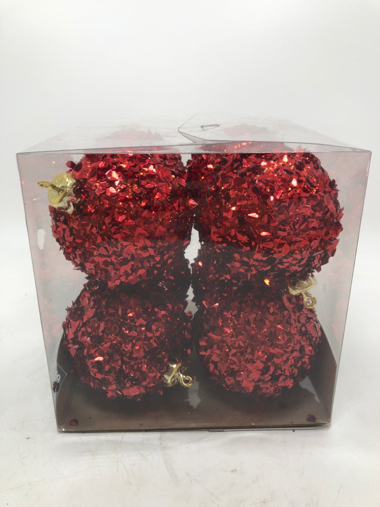 8 SPARKLY RED ORNAMENTS IN BOX - THE CHRISTMAS SHOPPE.