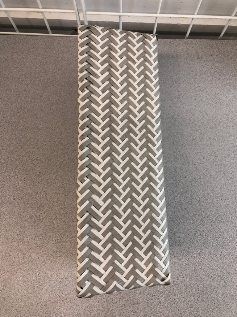 NARROW GRAY DIVIDED WOVEN STORAGE BIN.