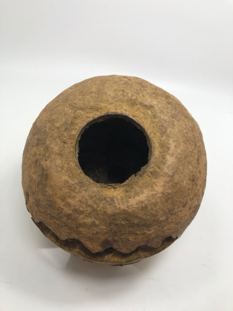 SMALL BROWN PAPER MACHE JACK O LANTERN.