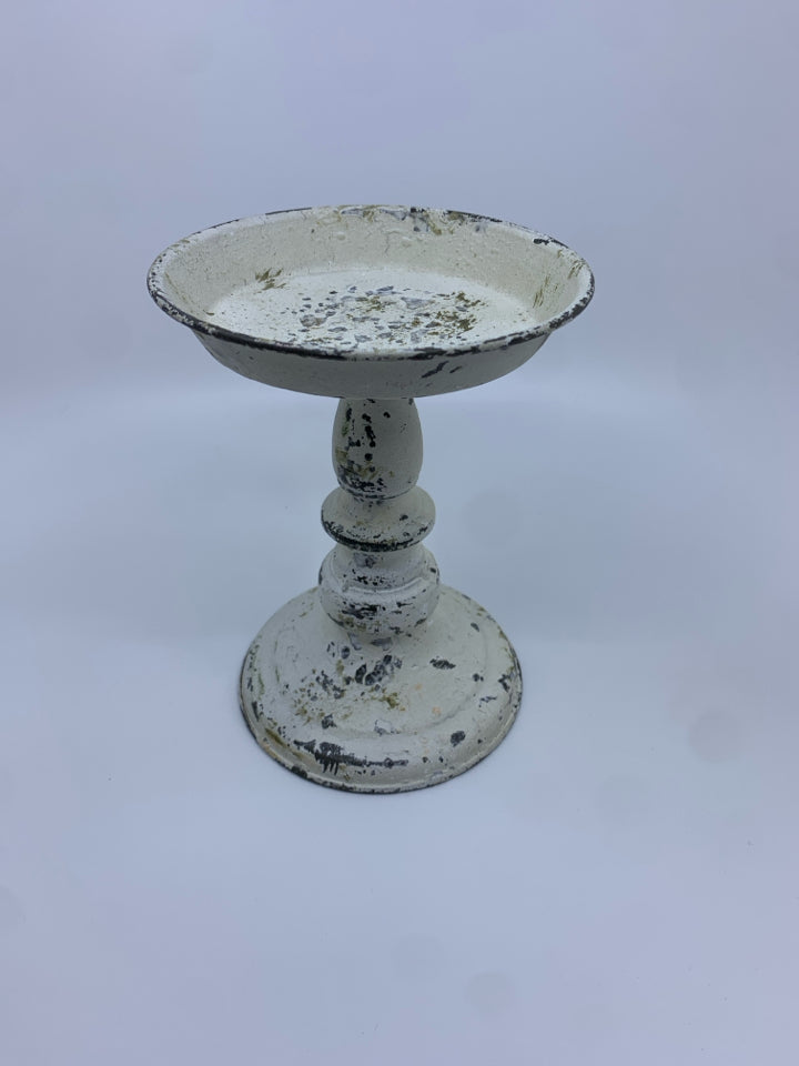 WHITE DISTRESSED PILLAR CANDLE HOLDER.