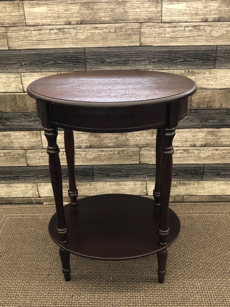 OVAL DARK 2 TIER END TABLE.