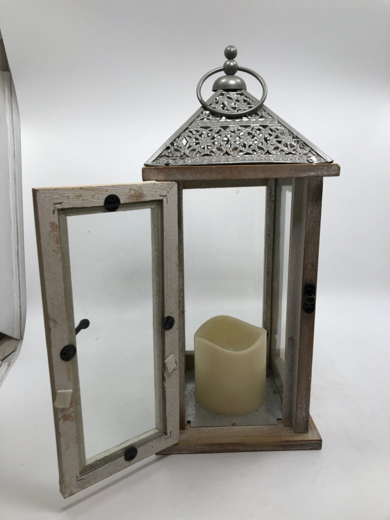 DISTRESSED CANDLE LANTERN+ BATTERY CANDLE.