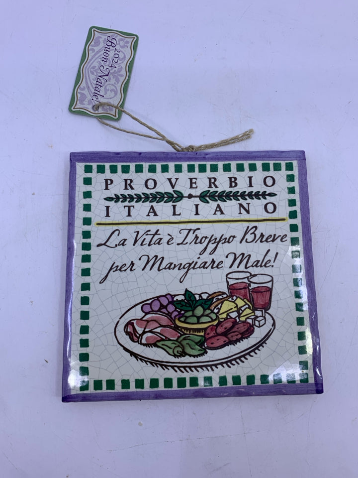 PROVERBIO ITALIANO TERRACOTTA TRIVET BUON NATALE.