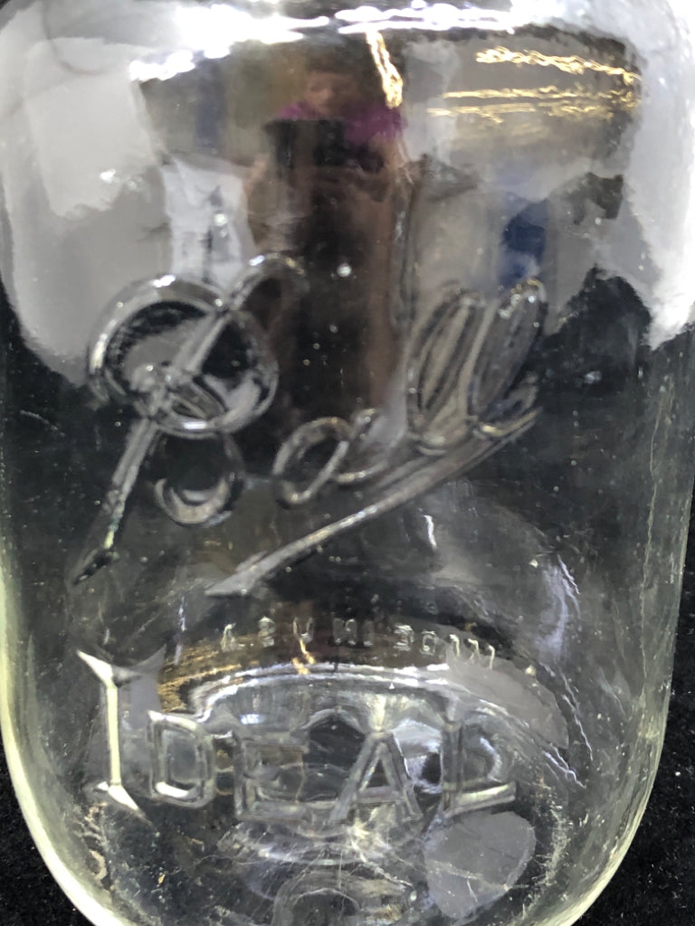VTG BALL MASON JAR W METAL CLASP.