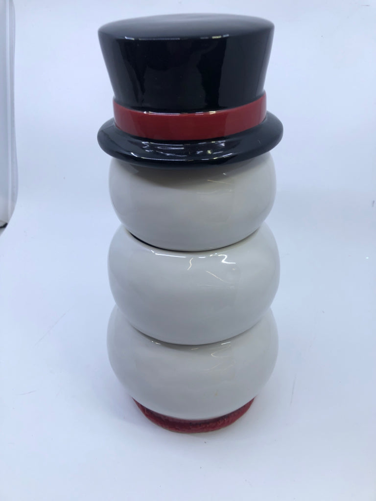 4 PC STACKING SNOWMAN JAR SET.