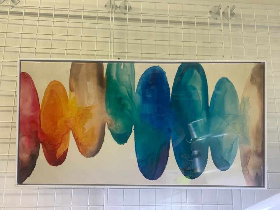 LARGE RAINBOW WATERCOLOR STYLE STONES WALL HANGING.