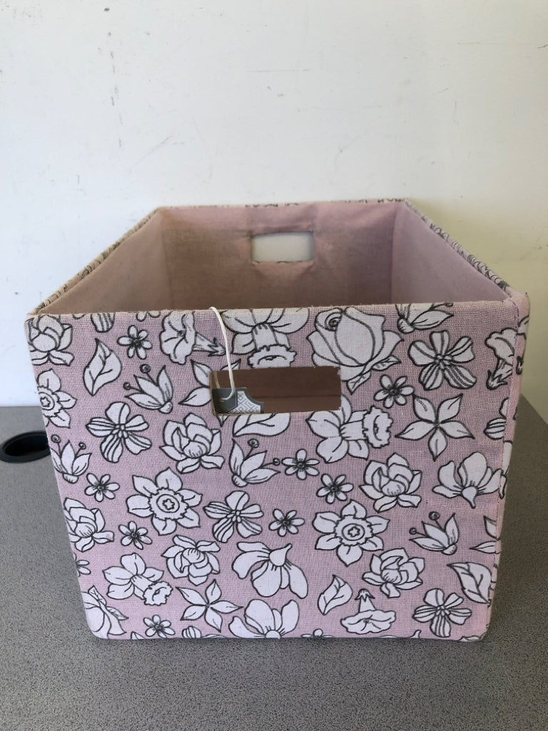 LARGE PINK FLOWER FABRIC BIN.
