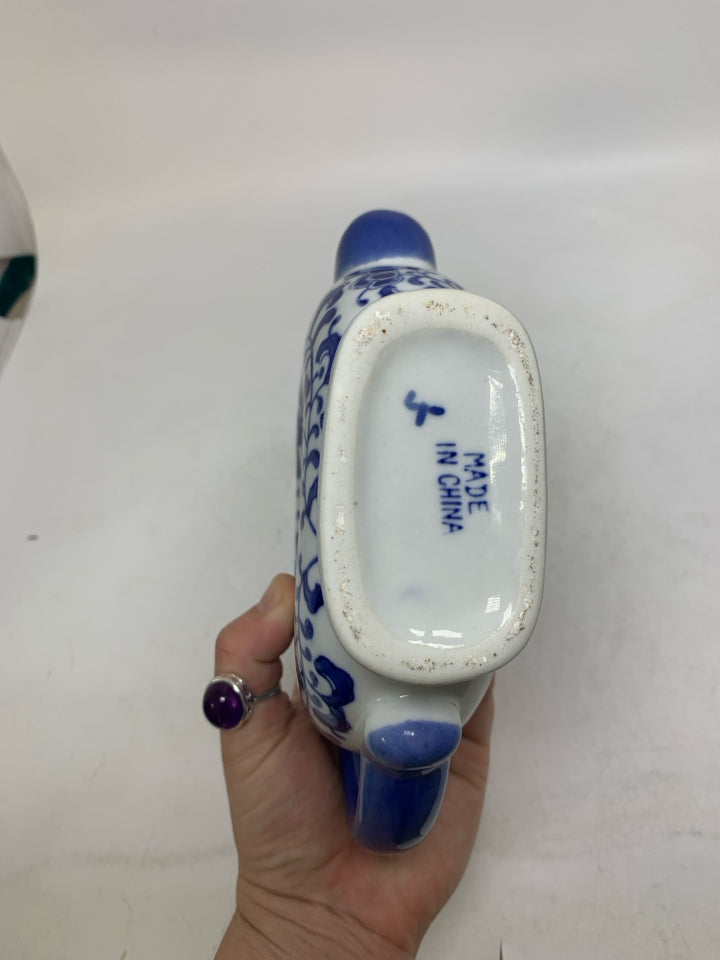 BLUE/WHITE DONUT HOLE NARROW TEAPOT.