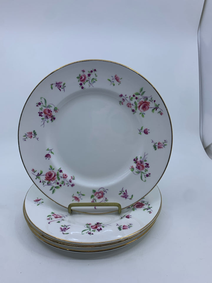 4 LUNCH PLATES W/ PINK ROSES ON RIM ROYAL VICTORIA.