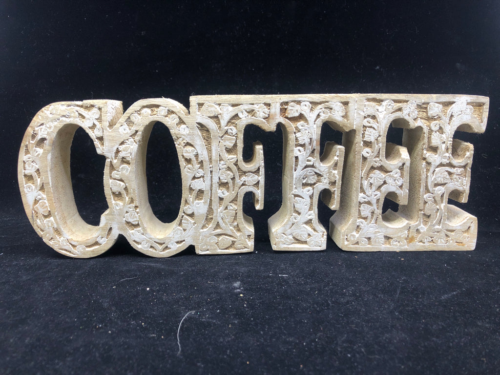 WHITE DISTRESSED COFFEE SIGN.