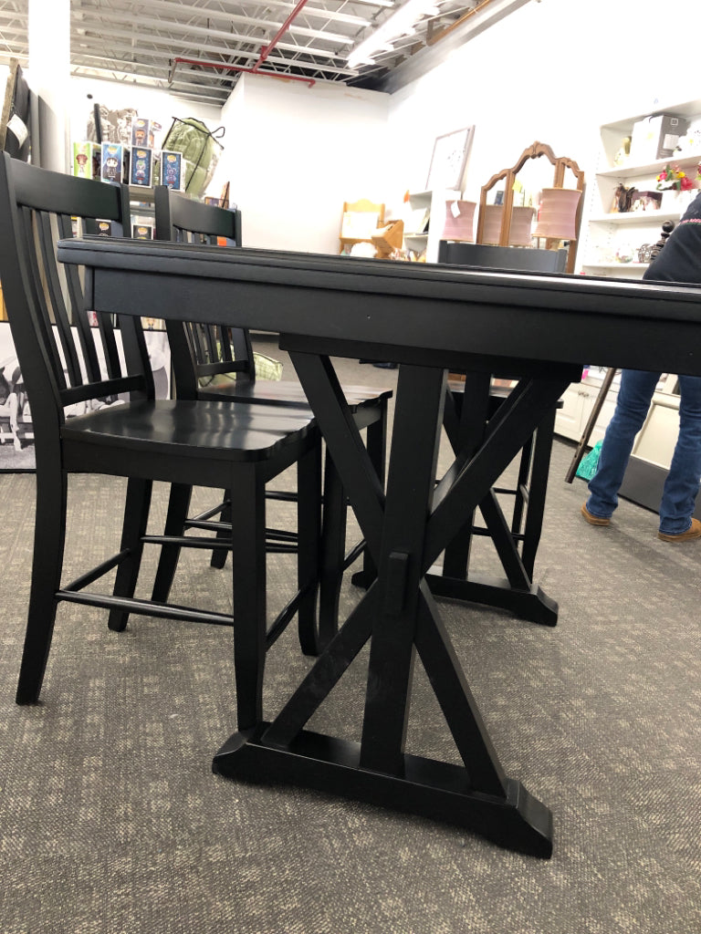 BLACK KITCHEN TABLE W 6 HIGH CHAIRS.