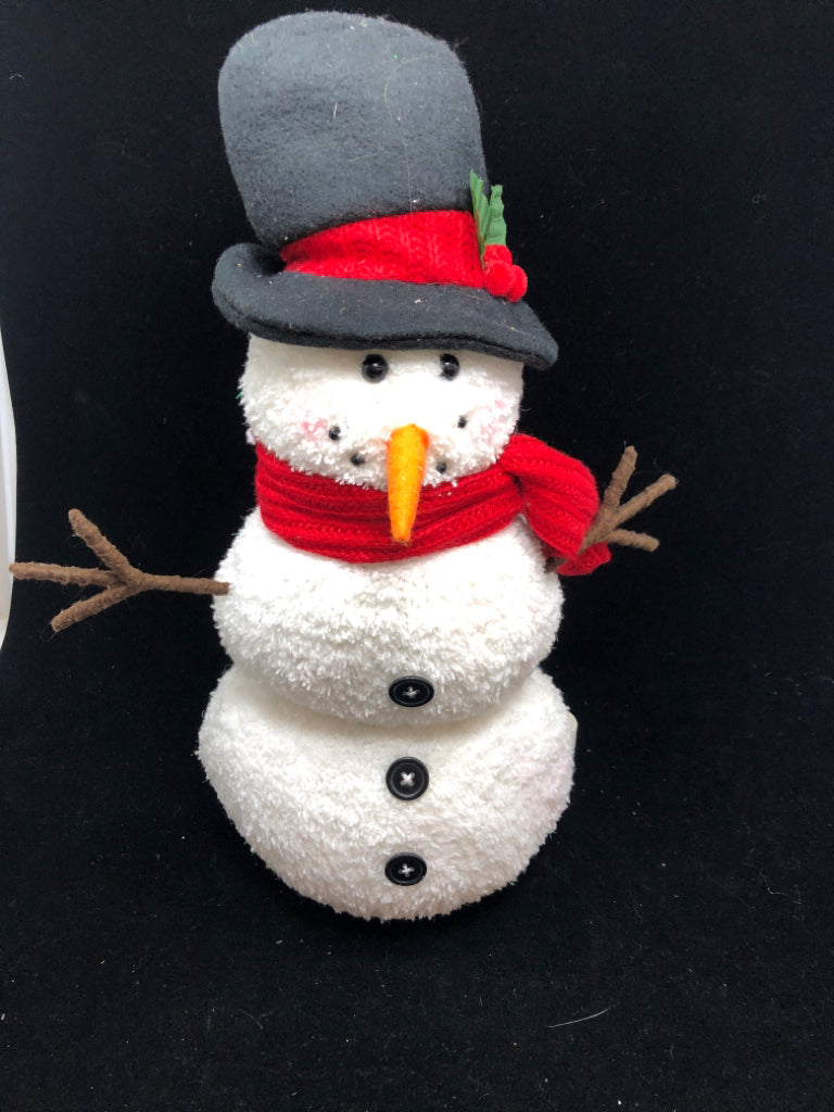 FUZZY SNOWMAN IN RED SCARF.