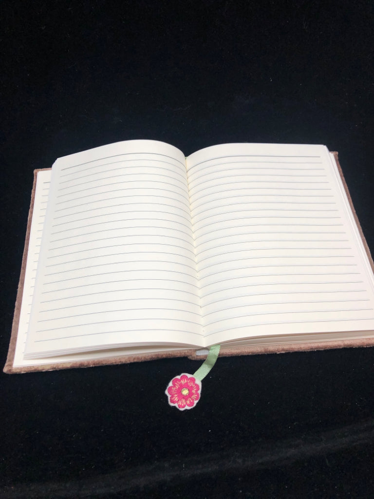 BROWN BEADED FLORAL LINED NOTEBOOK.