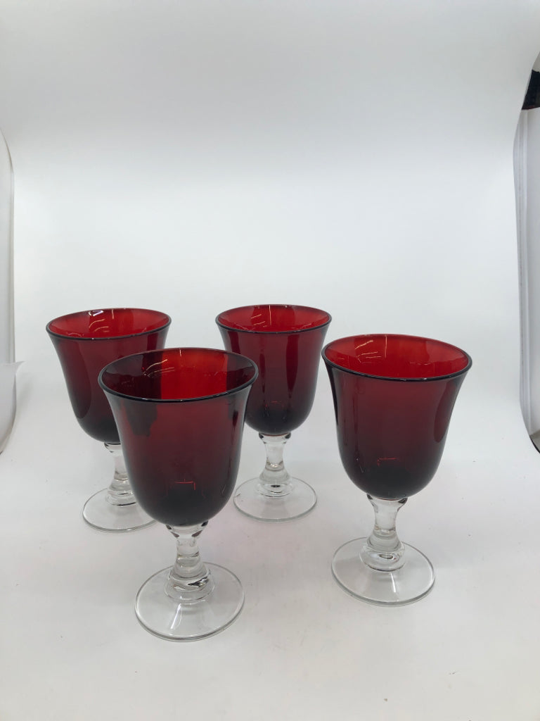 4 RED WINE GOBLETS.