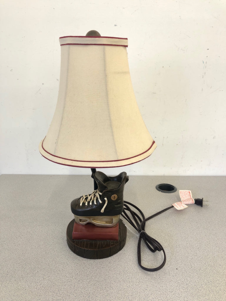 KIDS ICE SKATE LAMP W CREAM SHADE.