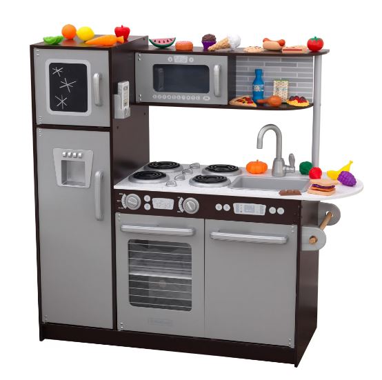 NIB UPTOWN ESPRESSO KITCHEN W/ 30 PIECE PLAY FOOD SET
