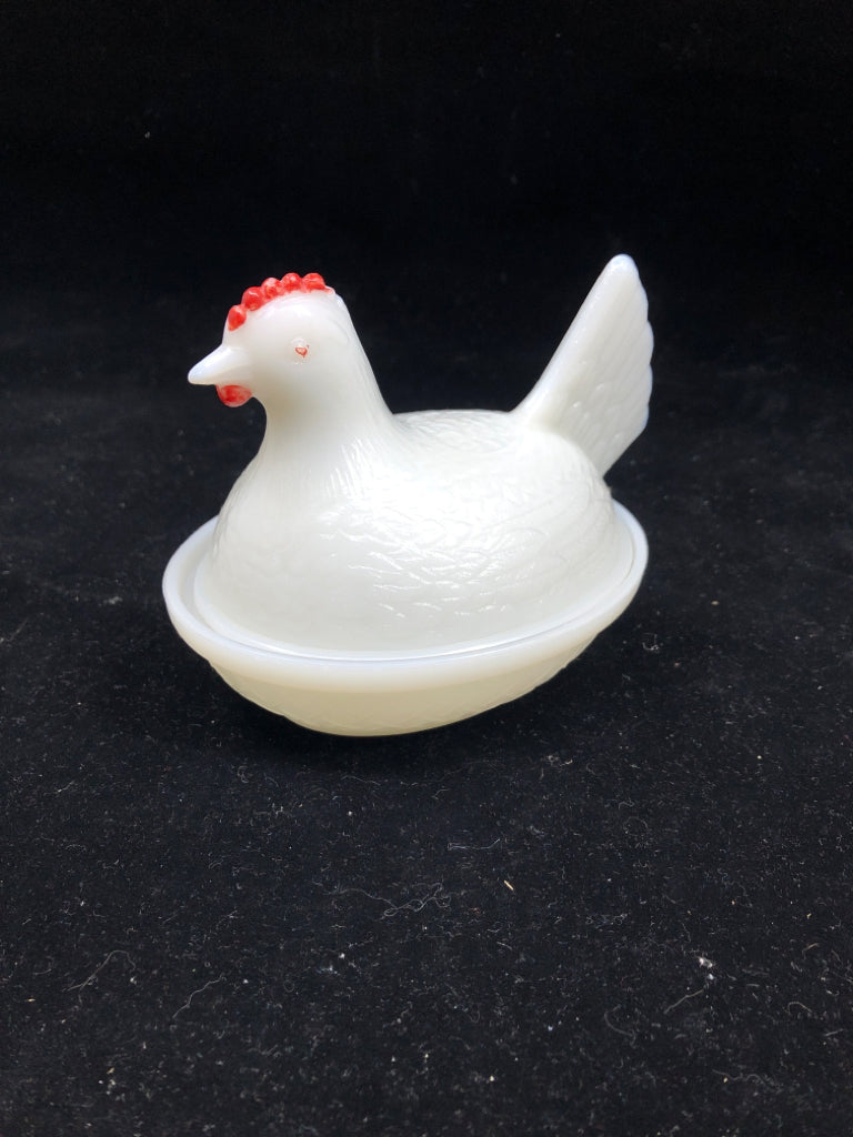 2pc VTG MILK GLASS HEN.