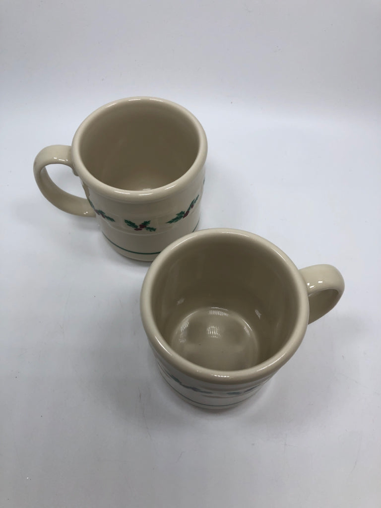 2 HOLLY BERRY MUGS - LONGABERGER.