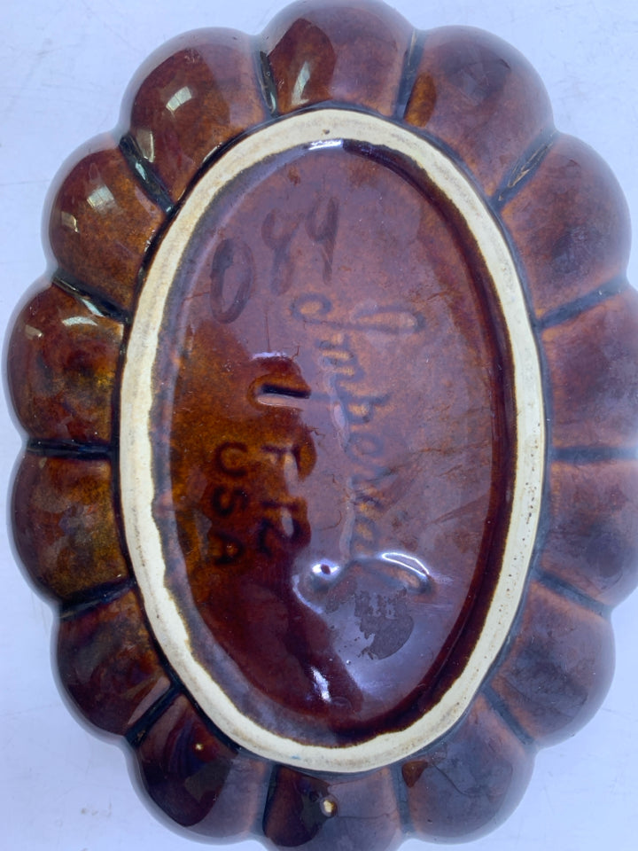 TAN/BROWN DRIP POTTERY SHALLOW PLANTER.