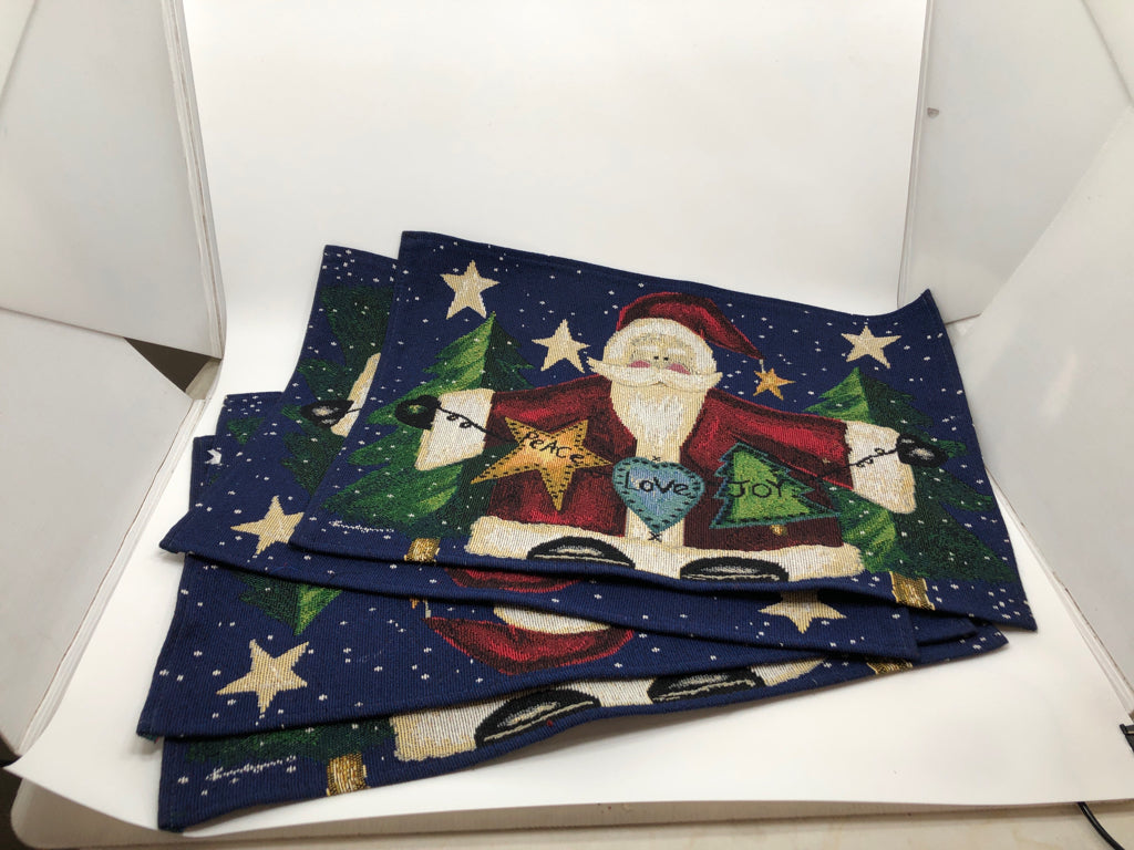 4 SANTA PLACEMATS "PEACE LOVE JOY".