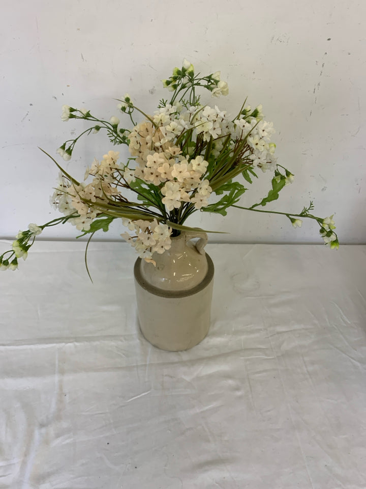 VTG POTTERY JUG W/WHITE FLOWERS.