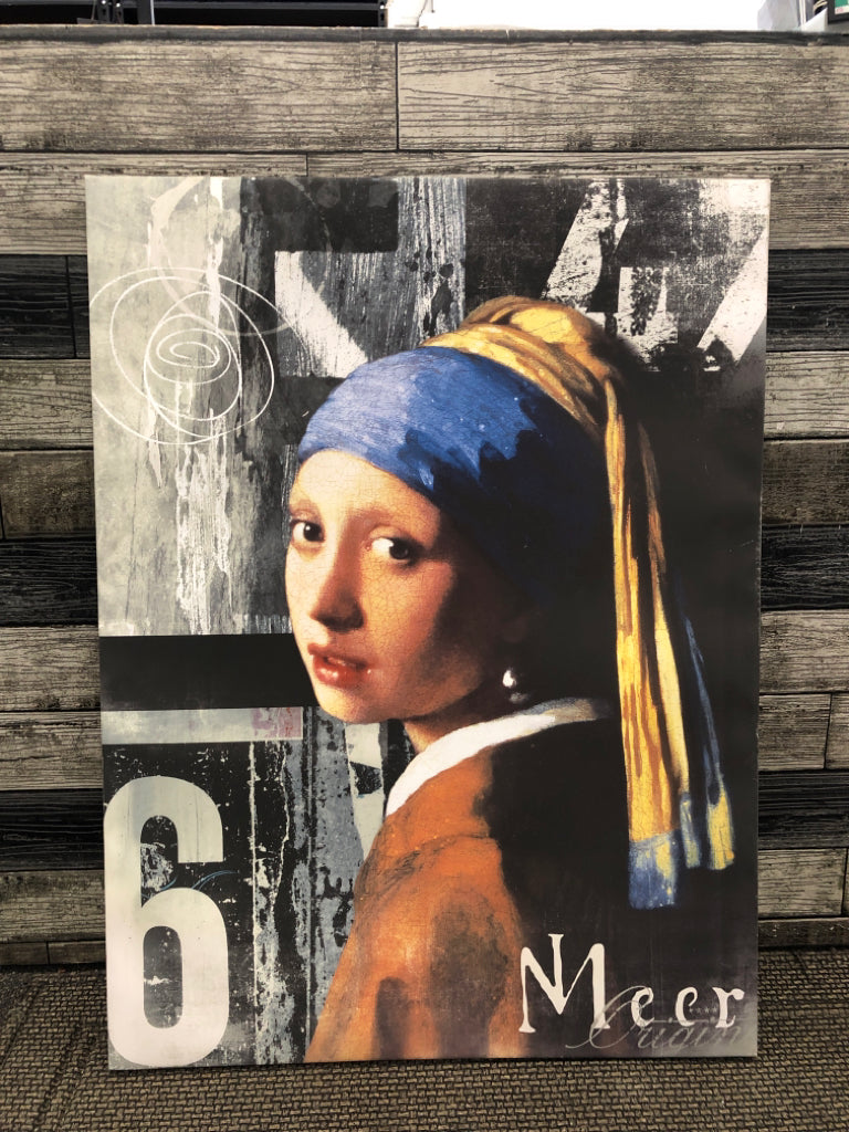 GIRL W A PEARL EARRING CANVAS WALL HANGING.