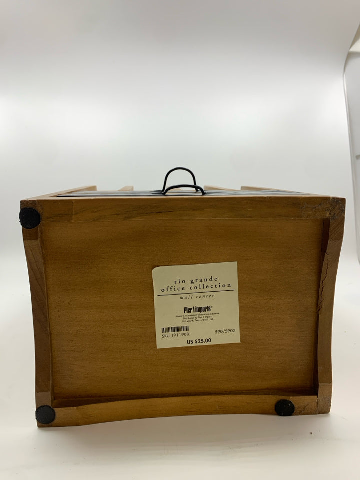 WOOD DESKTOP LETTER ORGANIZER W/2 METAL DRAWERS.