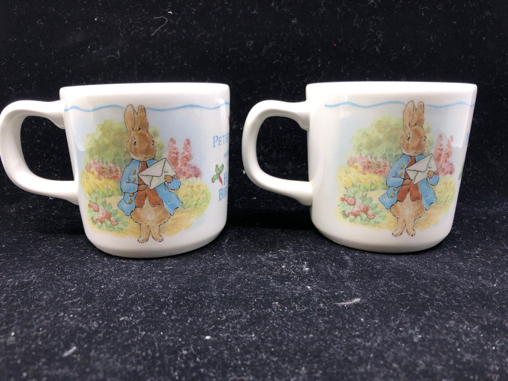 2 PETER RABBIT HAPPY BIRTHDAY MUGS -WEDGWOOD.