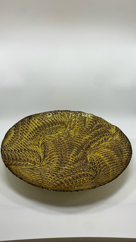 LARGE GOLD EMBOSSED GLASS CENTERPIECE BOWL.