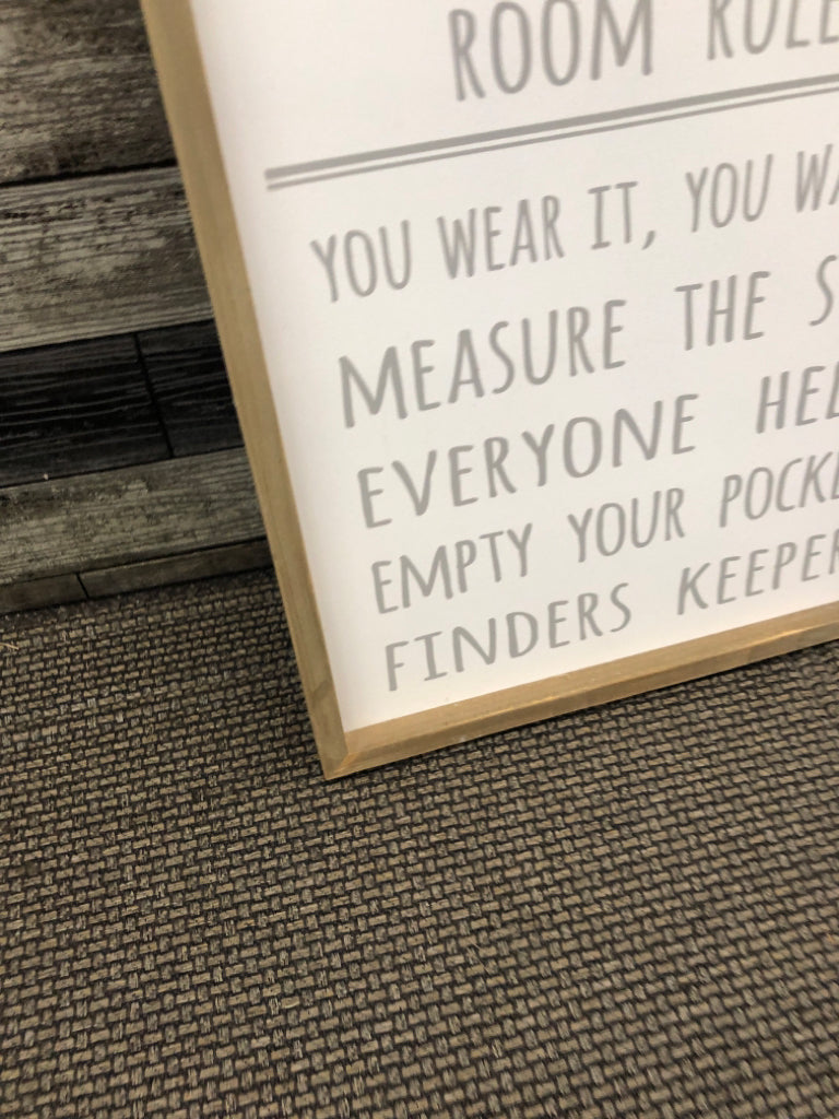 LAUNDRY ROOM RULES WHITE WOOD WALL HANGING.