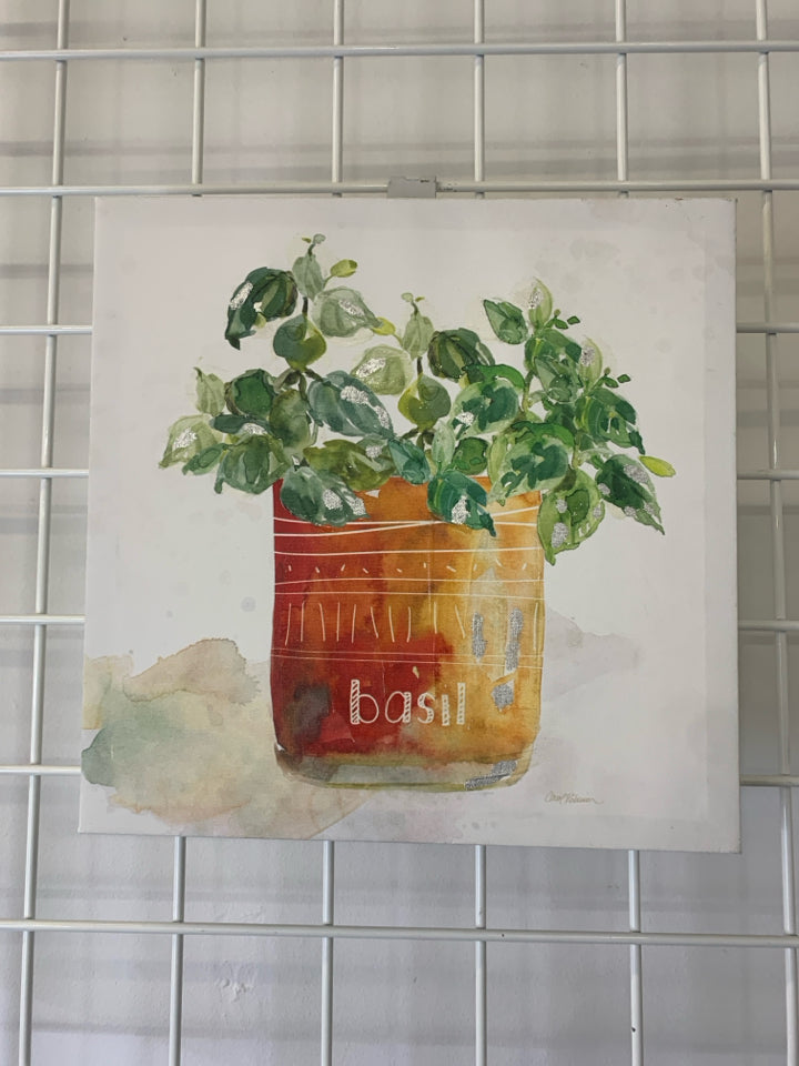 DISTRESSED BASIL IN PLANTER CANVAS.