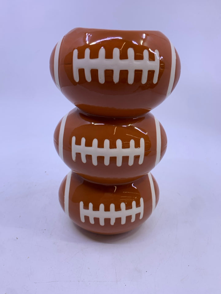 STACKED FOOTBALL CERAMIC VASE.