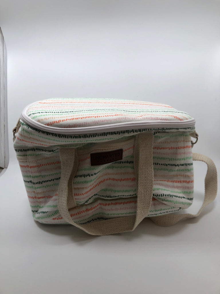 WHITE W/ORANGE GREEN STRIPE COOLER BAG