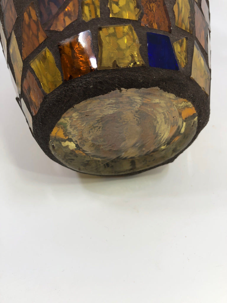 ORANGE MOSAIC GLASS VASE.