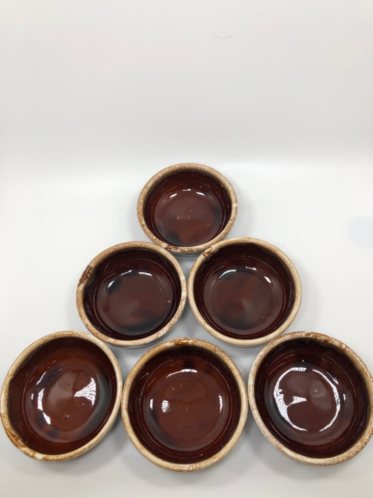6 VTG TAN/BROWN CERAMIC GLAZE BOWLS.