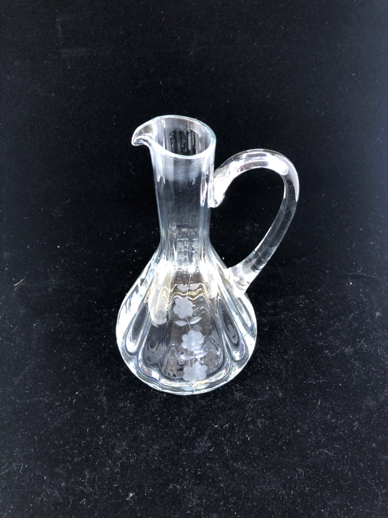 ETCHED FLORAL PITCHER W HANDLE.