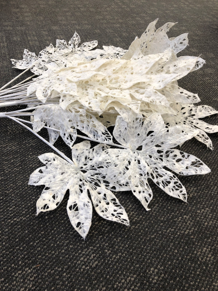 BUNCH OF FAUX WHITE LACE LEAVES.