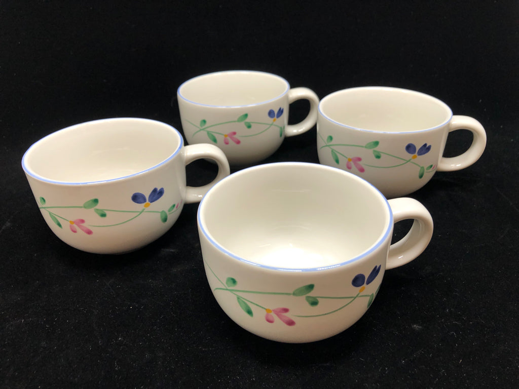4 ALLEGRO FLORAL STONEWARE MUGS.