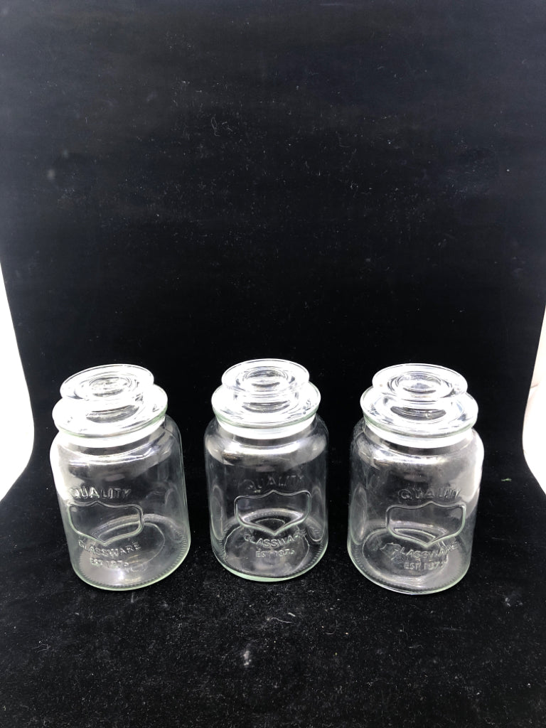 3 QUALITY GLASS CANISTERS.