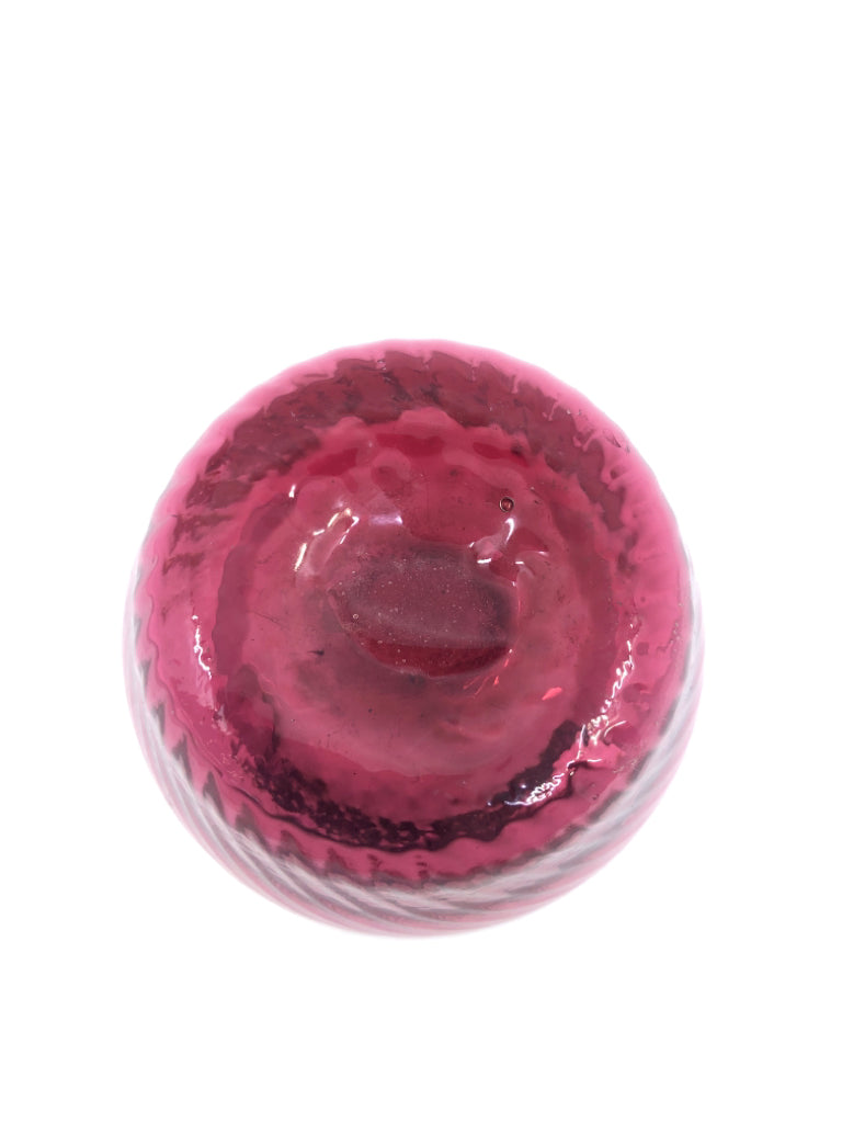 CRANBERRY GLASS VASE W/TEXTURE.