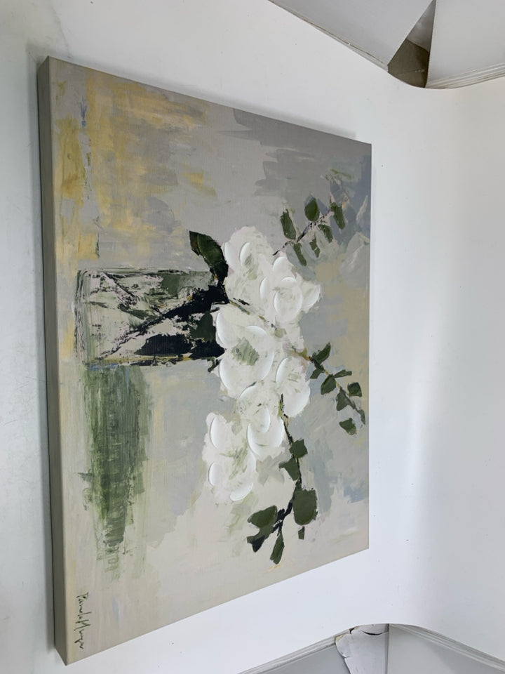 ABSTRACT TEXTURED FLOWERS IN VASE CANVAS.