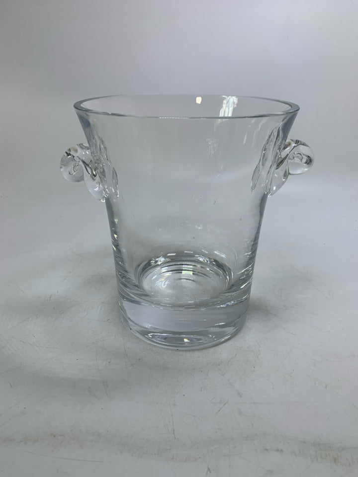 HEAVY CLEAR CRYSTAL THICK BOTTOM W/ DOUBLE HANDLES.