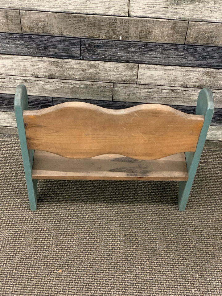 TEAL PAINTED GARDEN BENCH PLANT STAND.