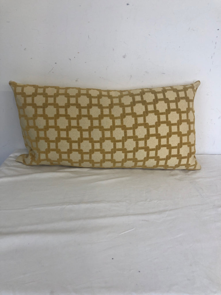 MUSTARD YELLOW RECTANGLE PILLOW W VELVET LIKE PATTERN.