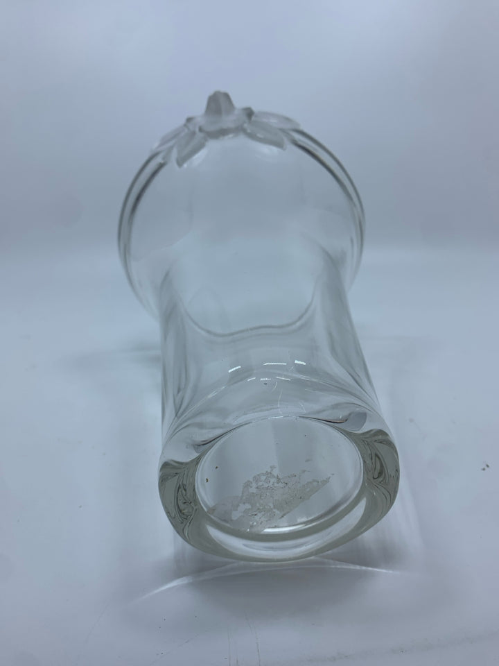 CLEAR GLASS VASE W/FROSTED ROSE.
