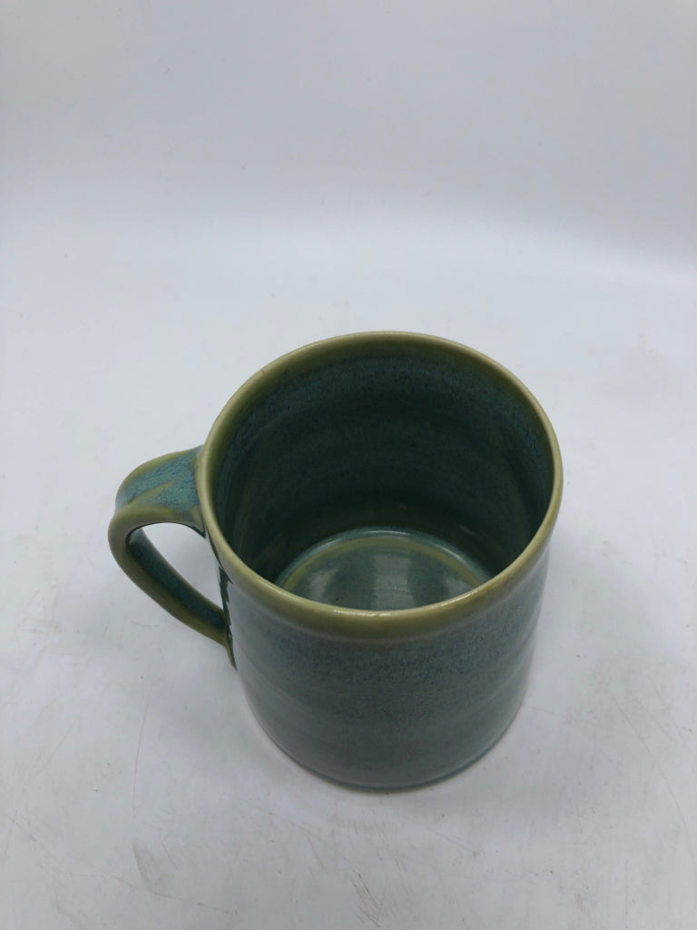 BLUE TO  SEAFOAM GREEN GRADIENT POTTERY MUG.
