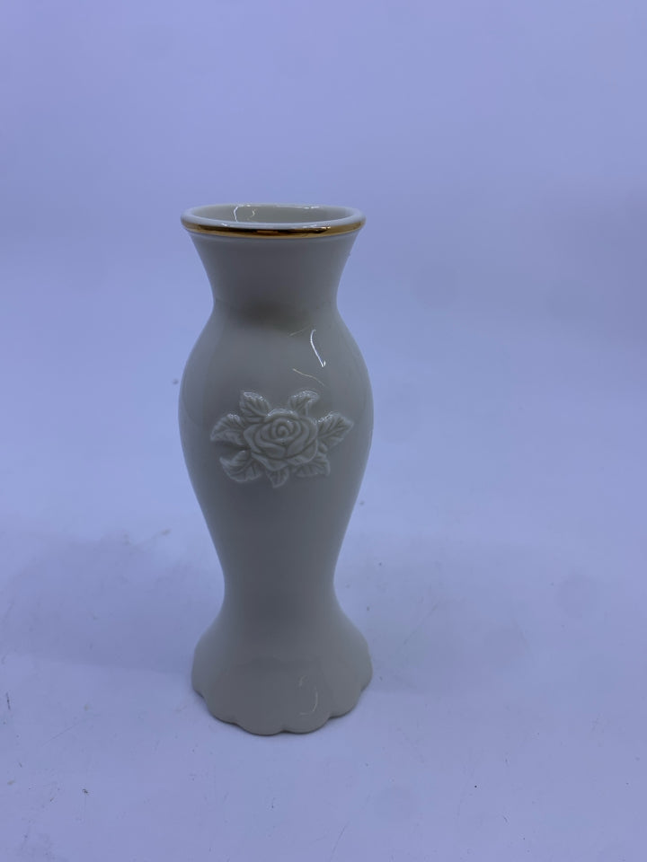 IVORY ROSE/HUMMING BIRD EMBOSSED LENOX VASE.
