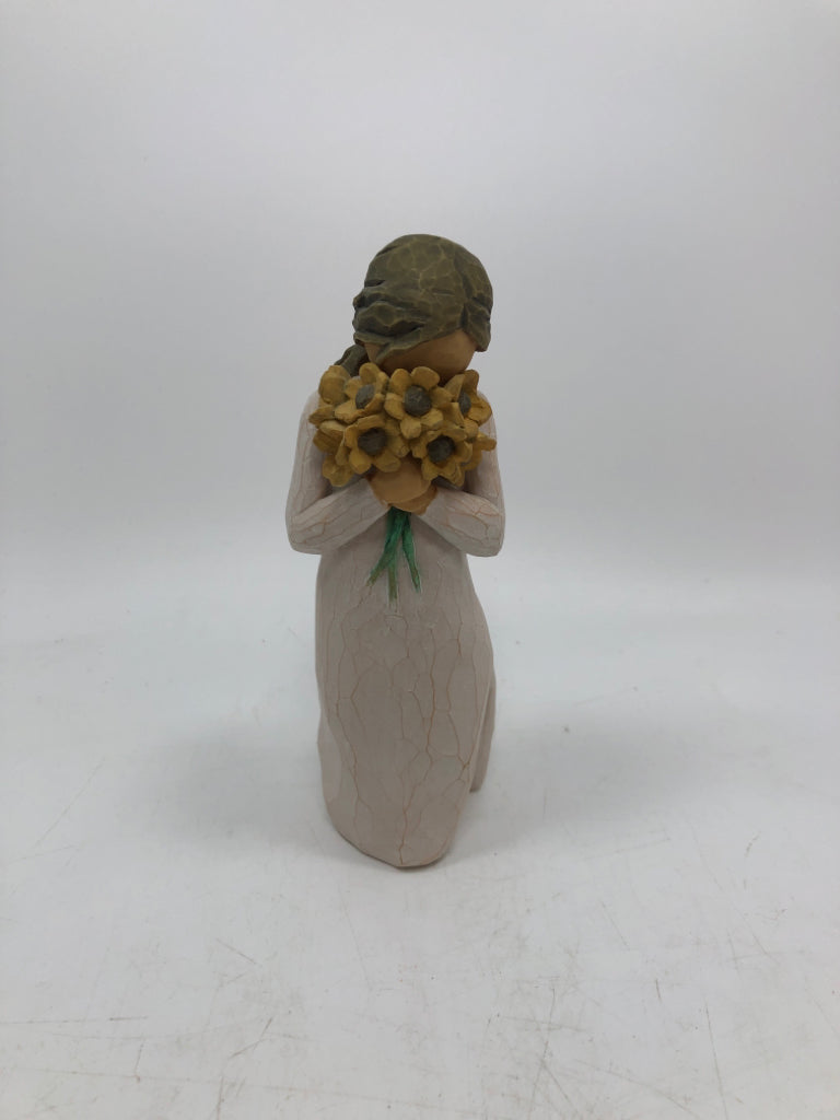 GIRL SMELLING FLOWERS "WARM EMBRACE" FIGURINE.