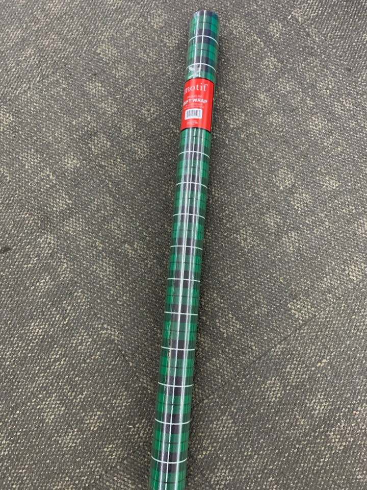NIP GREEN PLAID GIFT WRAP.