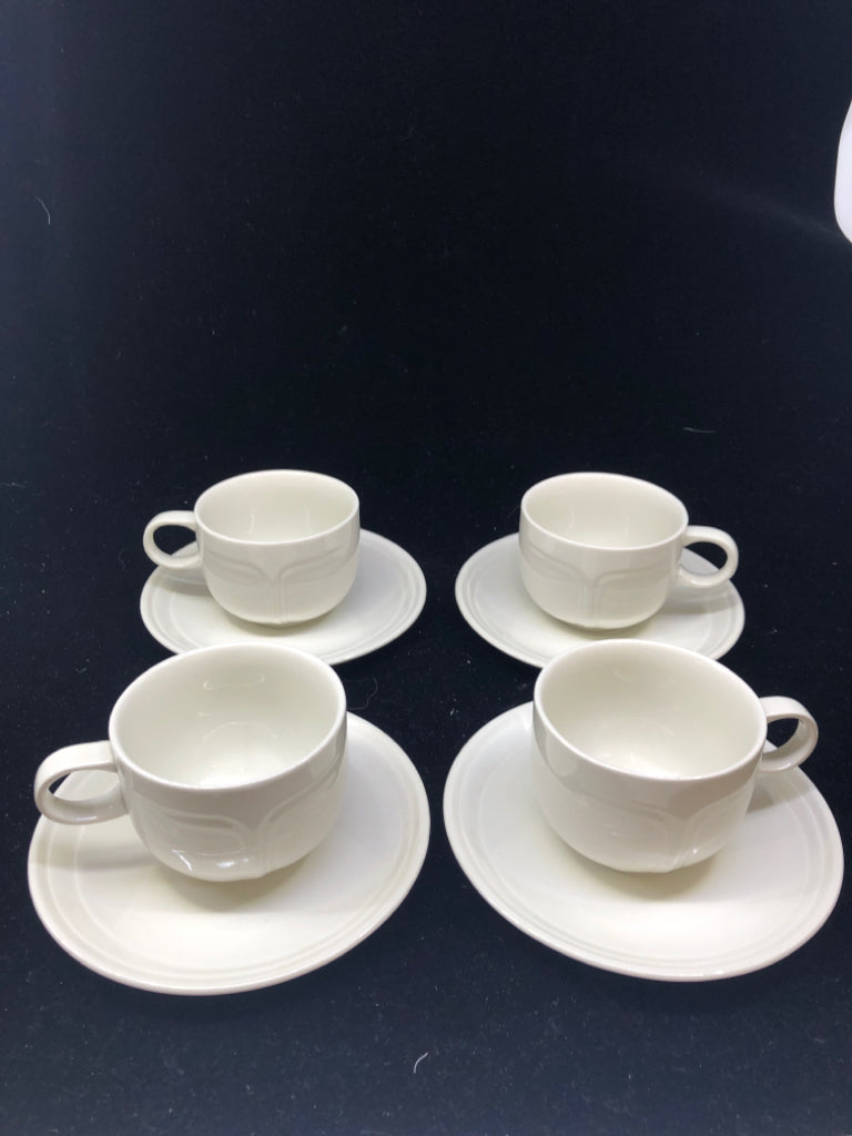 9 PC TEA POT + 4 CUP/SAUCERS -FOCUS PATTERN.